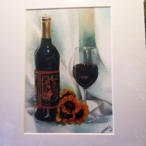 Bottle and Glass - Oil Print - Matted to 8x10